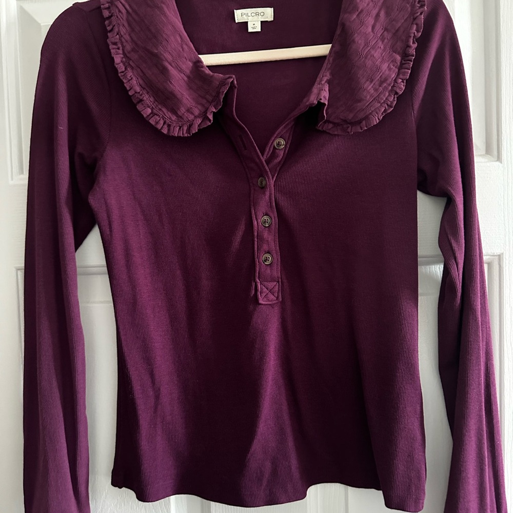 Pilcro Ribbed Knit Top in Plum